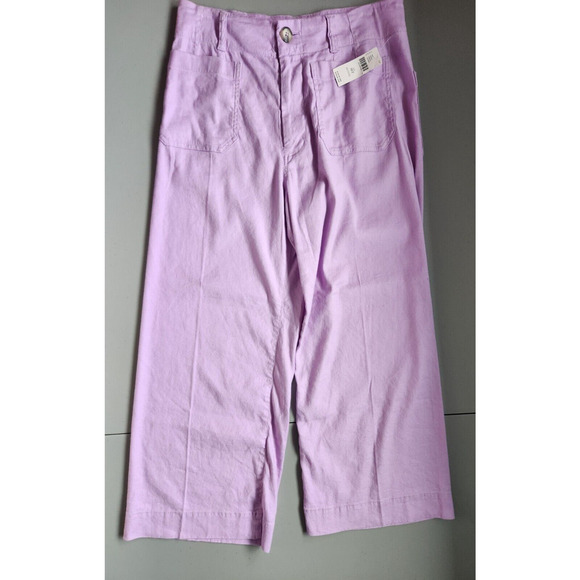 NWT thropologie The Colette Cropped Wide-Leg Linen Pants Sz 30P Lavender 7B408 - Picture 2 of 16
